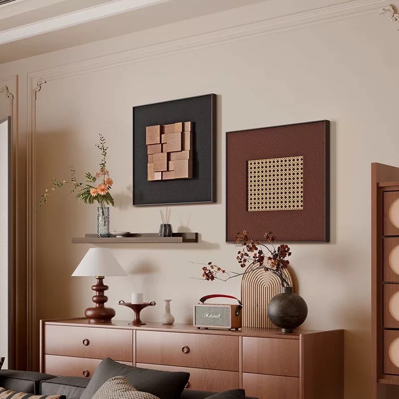 Three-dimensional walnut retro style living room decorative painting