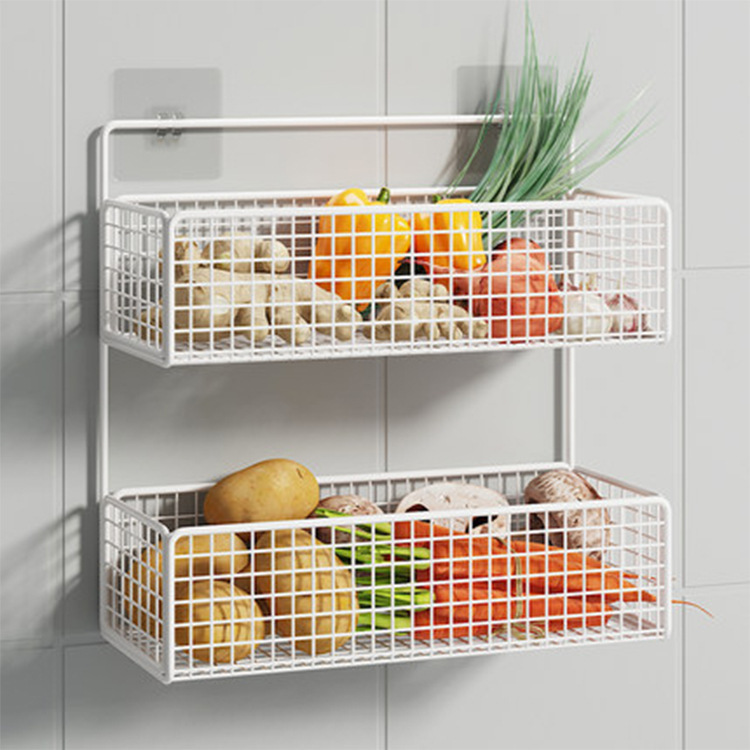 Kitchen shelf, punch-free, wall-mounted draining vegetable basket for scallions, ginger and garlic