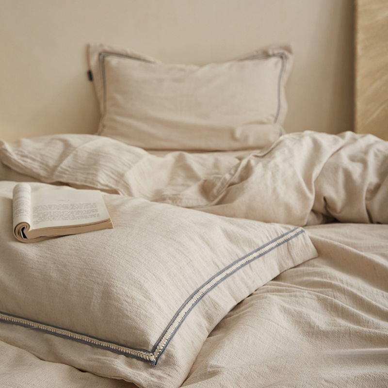 Primary color refreshing, breathable cotton and linen bedding set (four-piece)