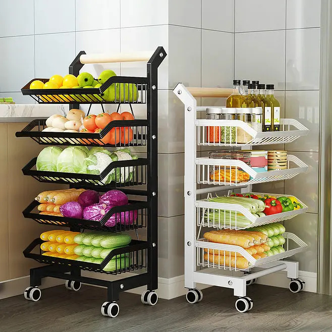 Floor-standing storage rack for kitchen supplies, fruits and vegetables baskets