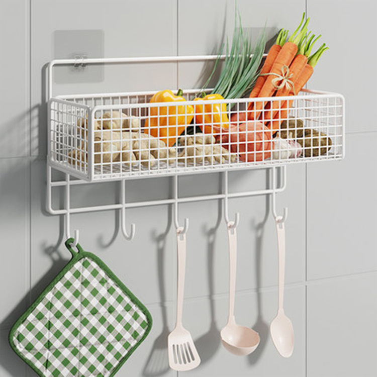Kitchen shelf, punch-free, wall-mounted draining vegetable basket for scallions, ginger and garlic