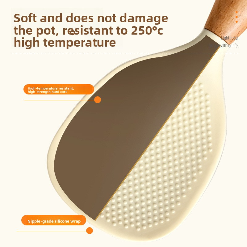 Food-grade silicone wooden handle rice spoon, non-stick rice cooker