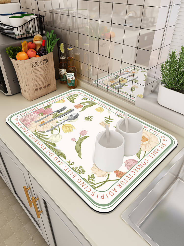 Kitchen draining mat, countertop diatomaceous earth water-absorbing mat
