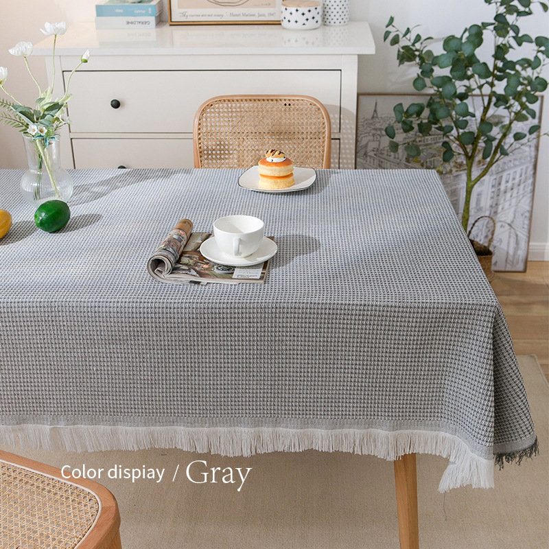 Coffee table cloth with tassels, wear-resistant tablecloth, dust-proof waffle tablecloth, round tablecloth