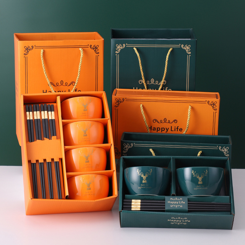 Ceramic tableware set including bowls and chopsticks