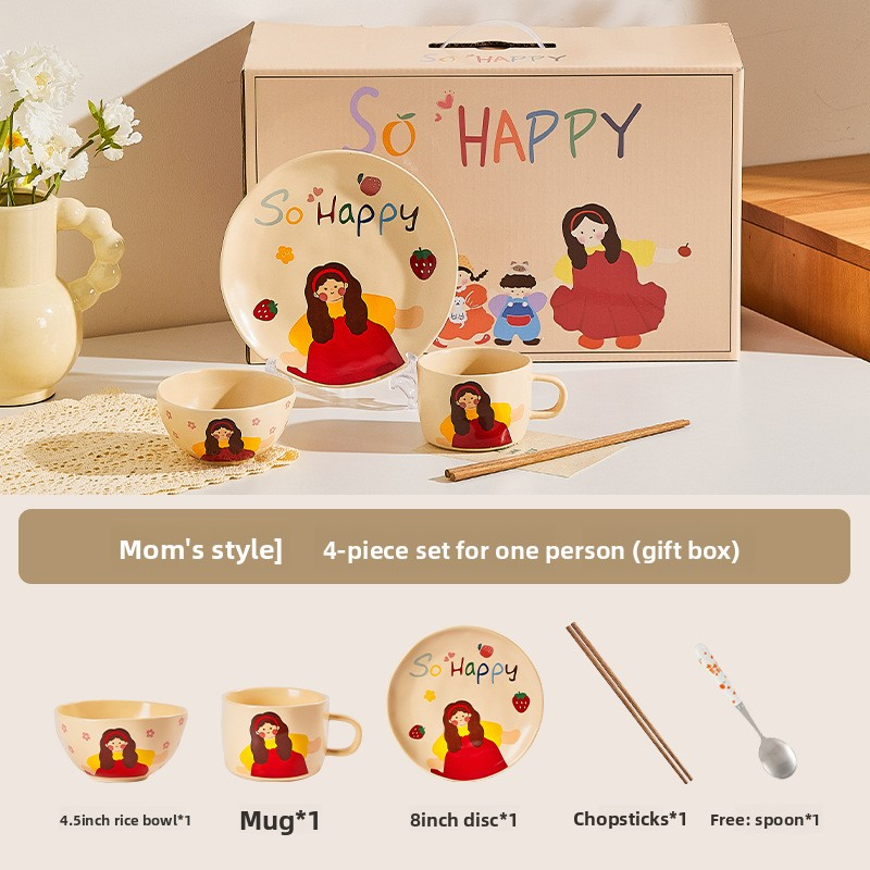 Cute ceramic bowl parent-child household set
