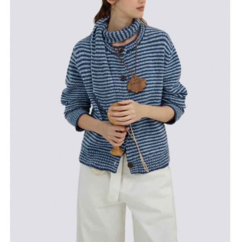 2025 Autumn/Winter New Striped Scarf Sweater Cardigan
