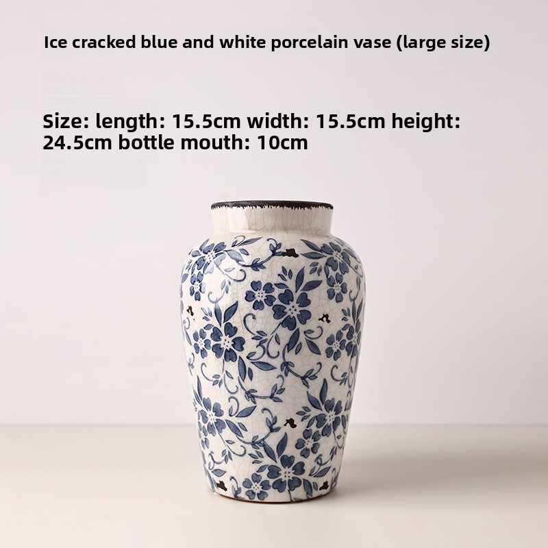 Vintage Chinese-style ice crackle blue and white porcelain vase