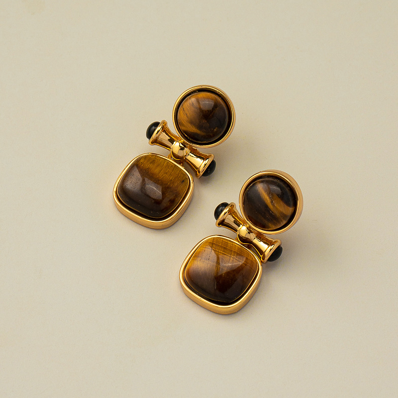 S925 Silver Needle Natural Tiger's Eye Earrings
