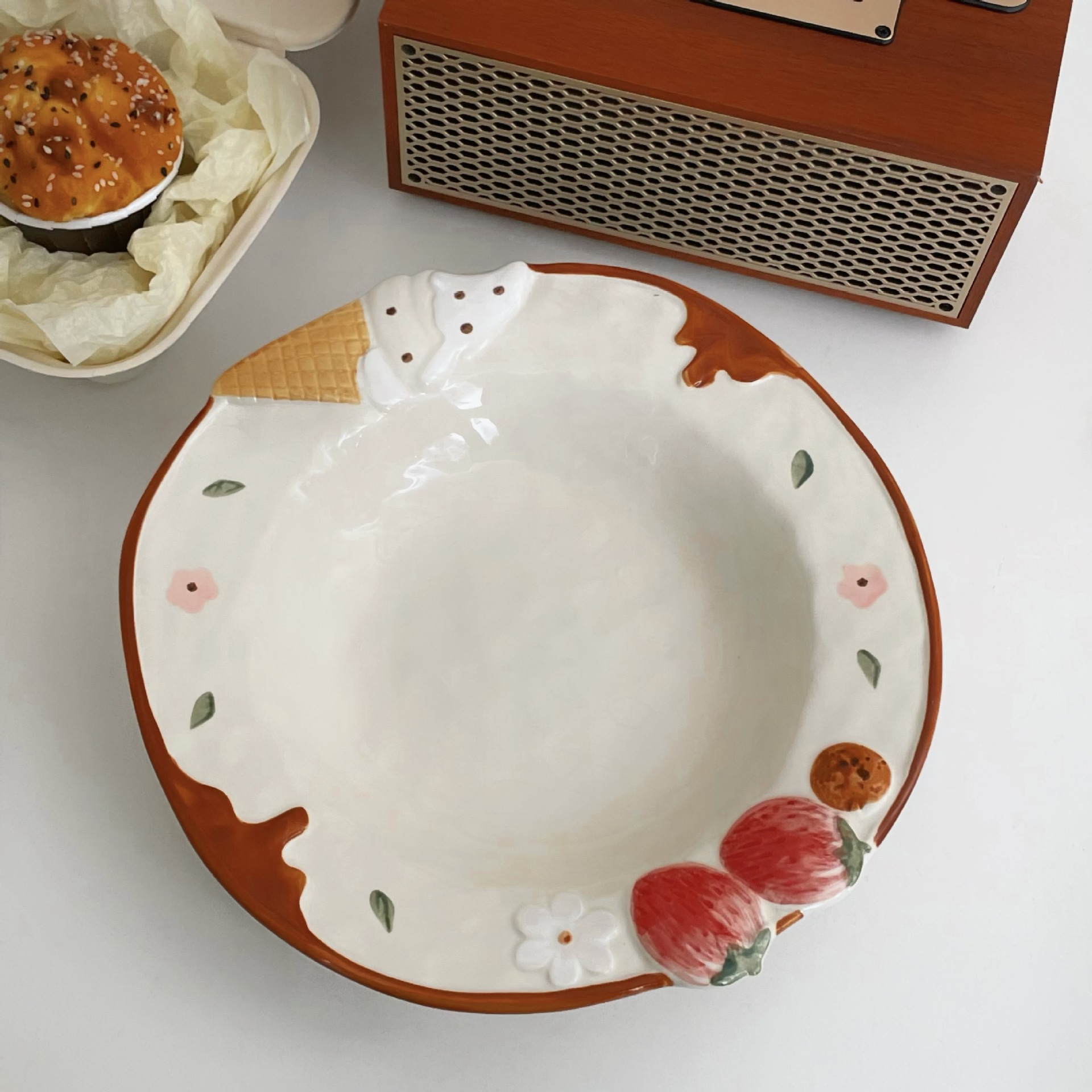 Haipai Strawberry Ceramic Salad Plate, Deep Soup Plate, Breakfast Plate, Dessert Plate