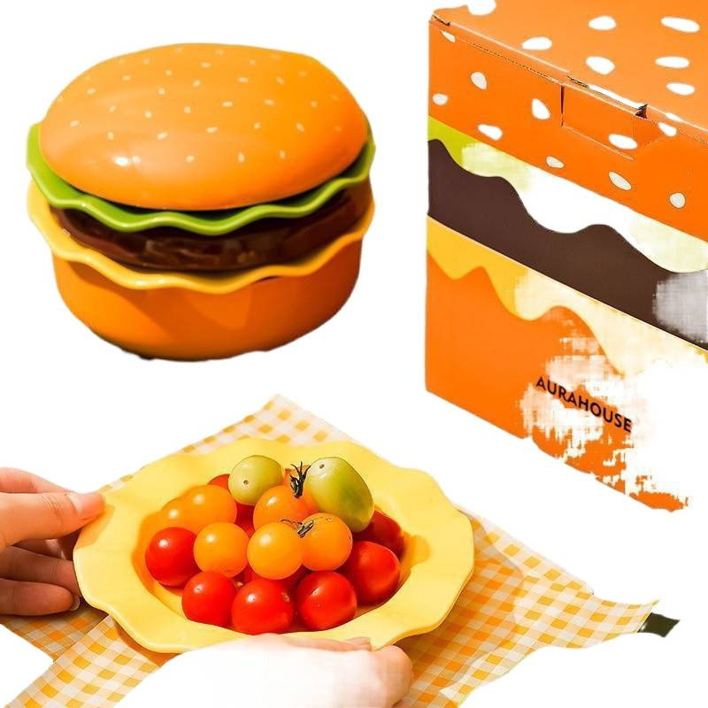 Ceramic tableware set of plates and bowls with a hamburger shape design