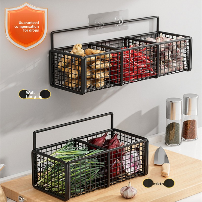 Kitchen shelf, punch-free wall-mounted condiment rack, wall-mounted vegetable basket