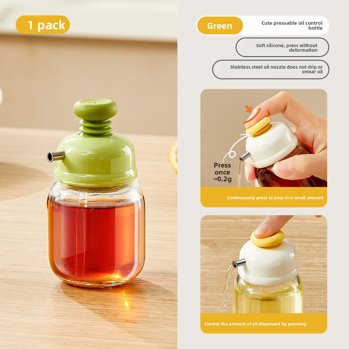 Press-type oil bottle, glass controlled-quantity seasoning bottle