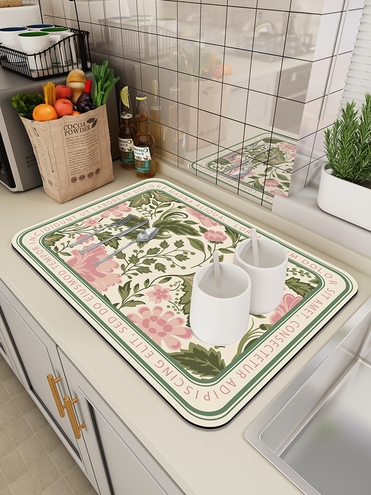 Kitchen draining mat, countertop diatomaceous earth water-absorbing mat
