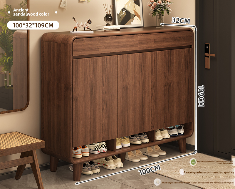 Chinese-style solid wood entry door shoe cabinet