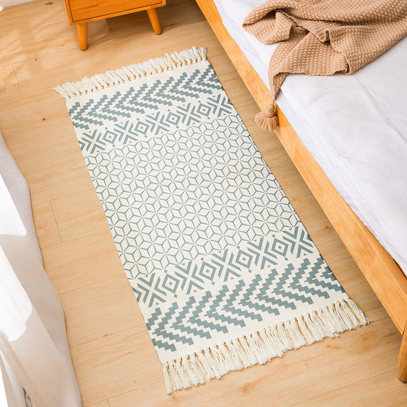 Ethnic style hand-woven cotton and linen tassel carpet