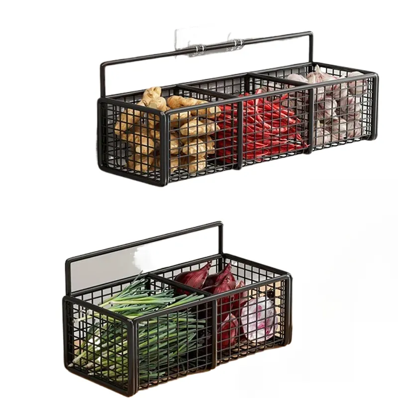 Kitchen shelf, punch-free wall-mounted condiment rack, wall-mounted vegetable basket