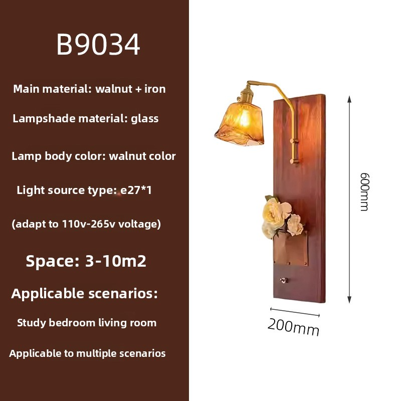 Mid-century style walnut and full copper wall lamp