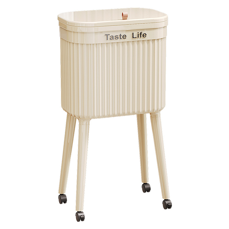 Large-capacity mobile wheeled high-foot trash can for living room, bedroom, kitchen and bathroom, no need to bend down for home use