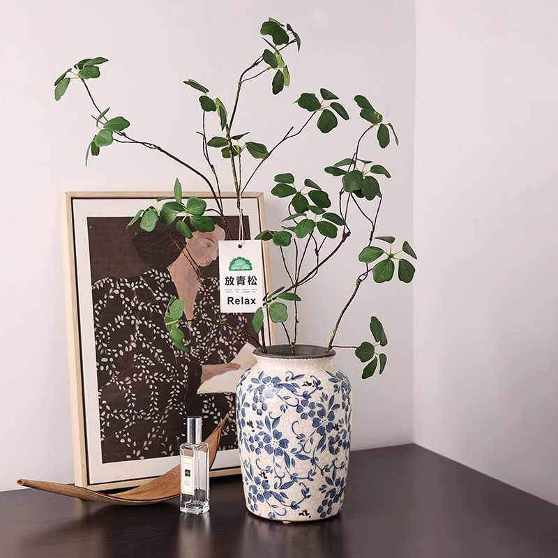 Vintage Chinese-style ice crackle blue and white porcelain vase
