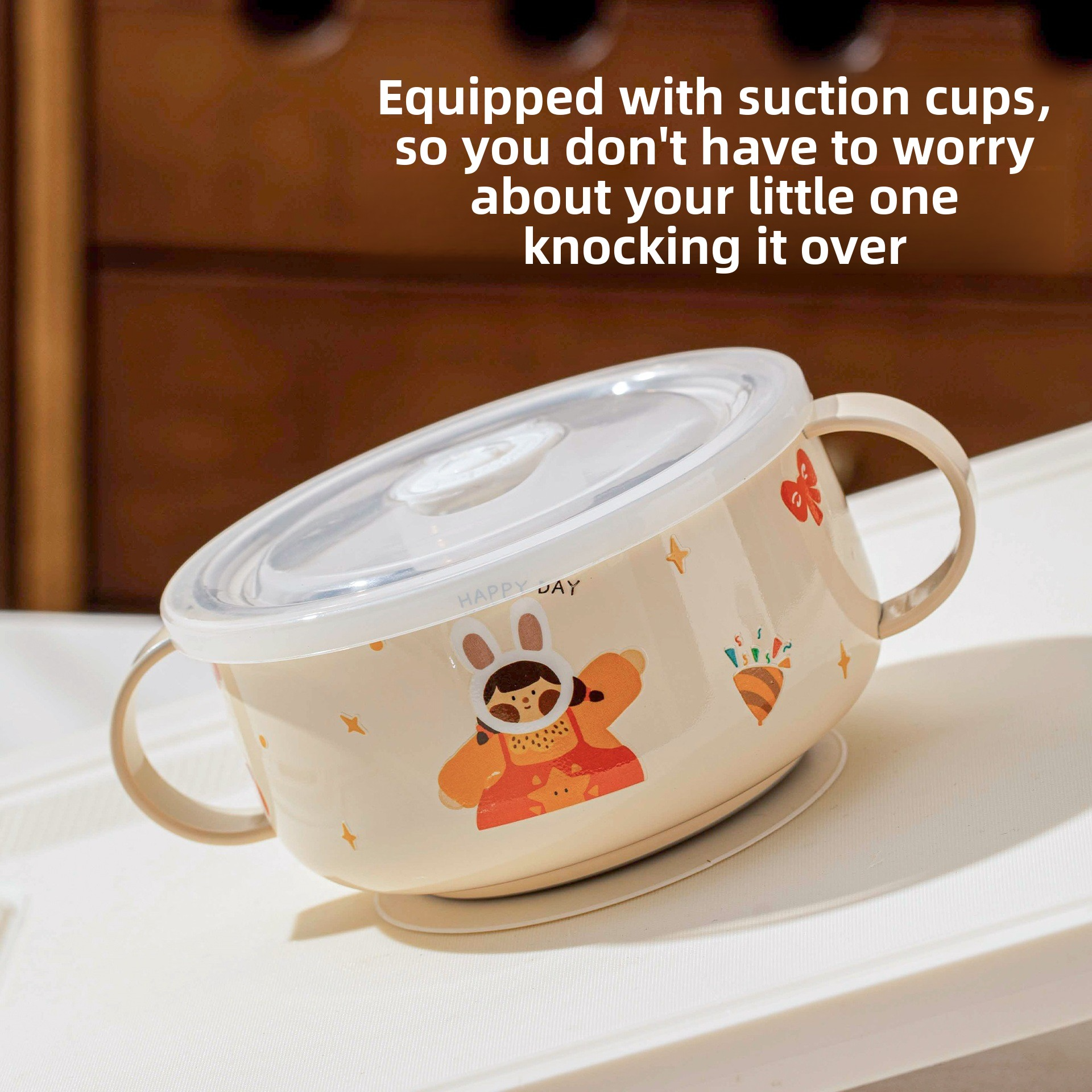 316 stainless steel children's bowl with double ears for supplementary food