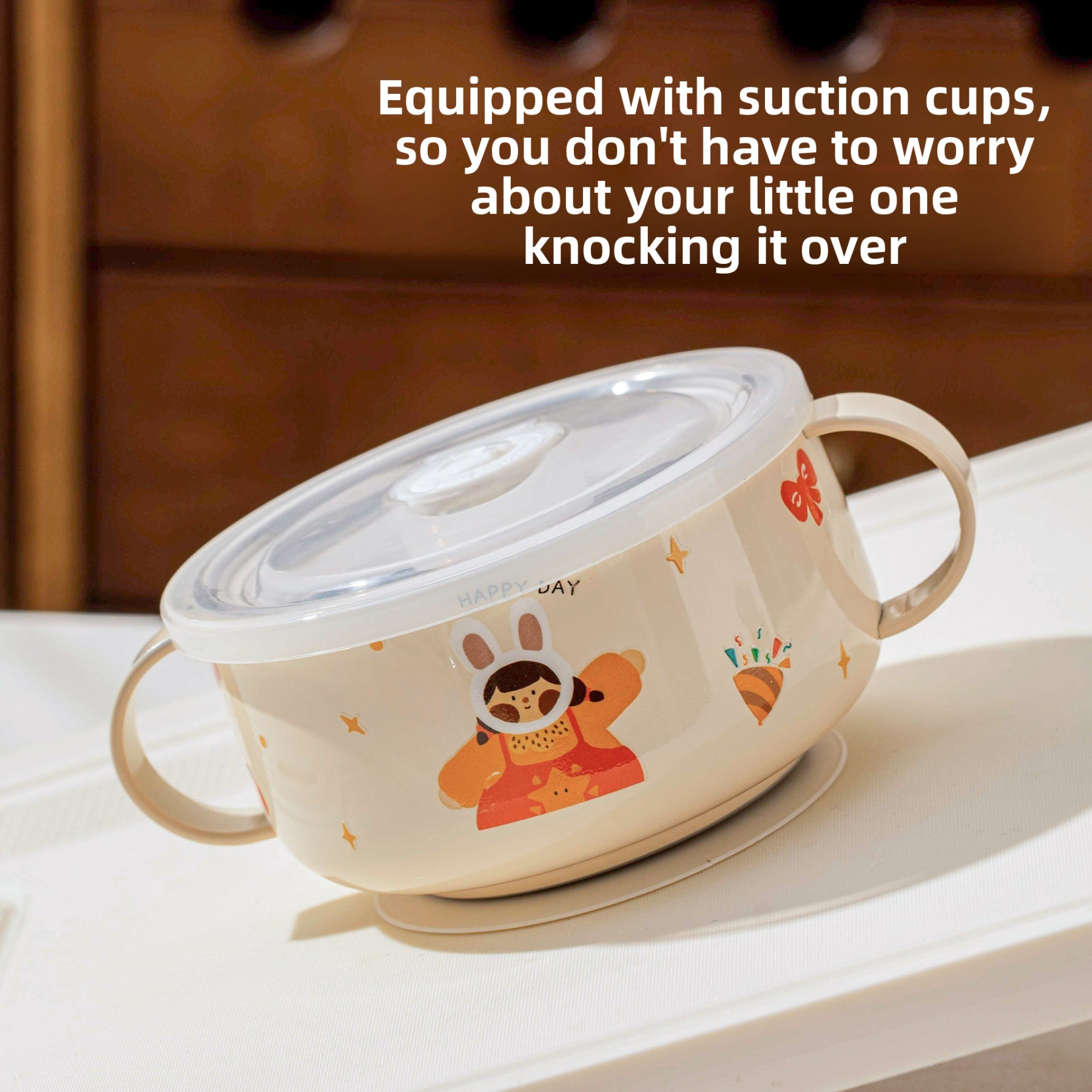 316 stainless steel children's bowl with double ears for supplementary food