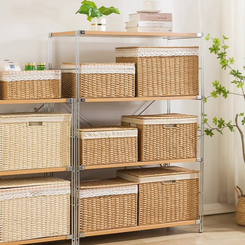 Household rattan-like woven storage box with lid