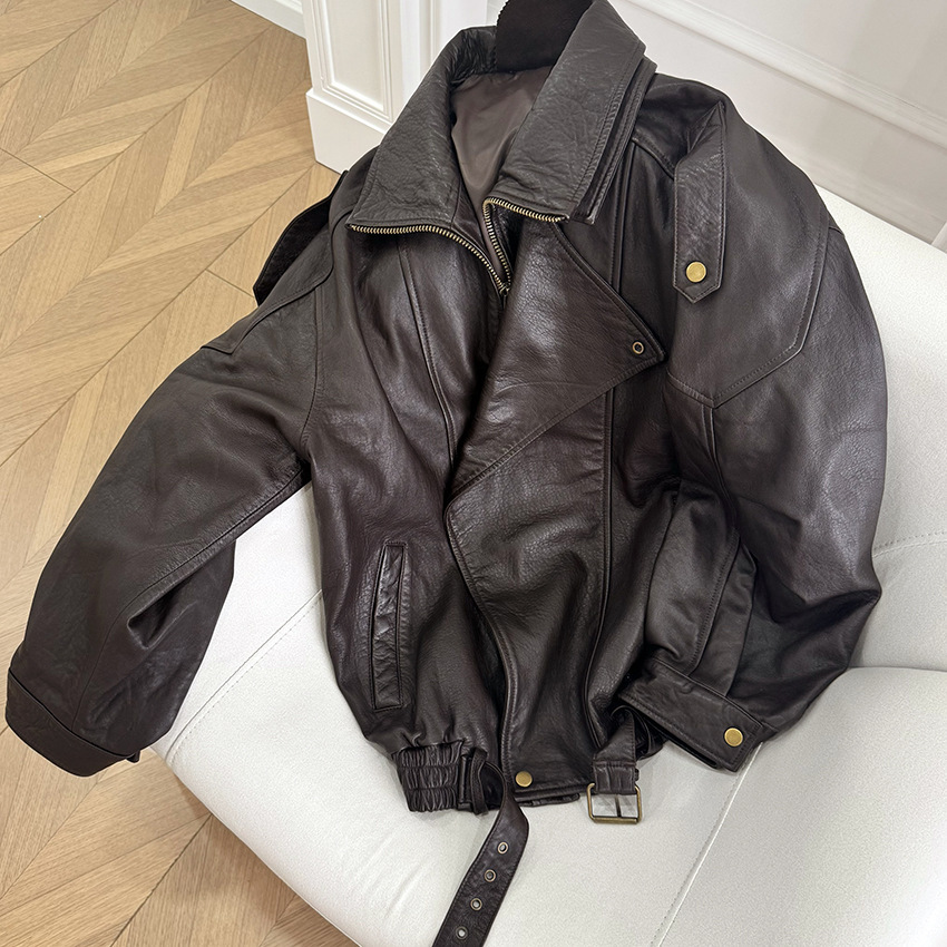 Modern double-layer collar leather jacket
