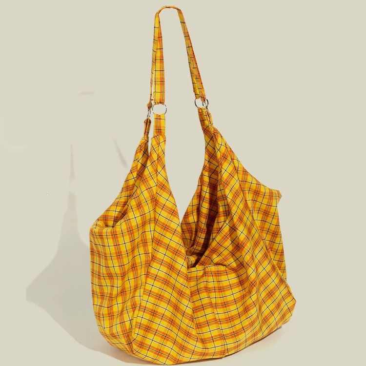 2025 Large Capacity Colorful Plaid Cloth Tote Bag
