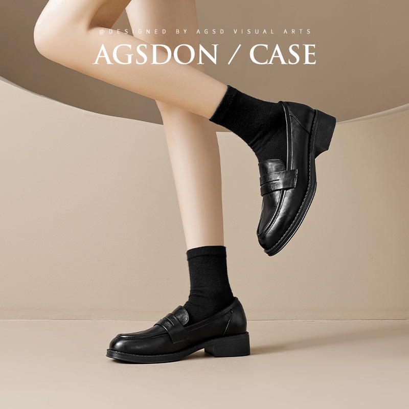 2025 New Autumn Black Block Heel Loafers