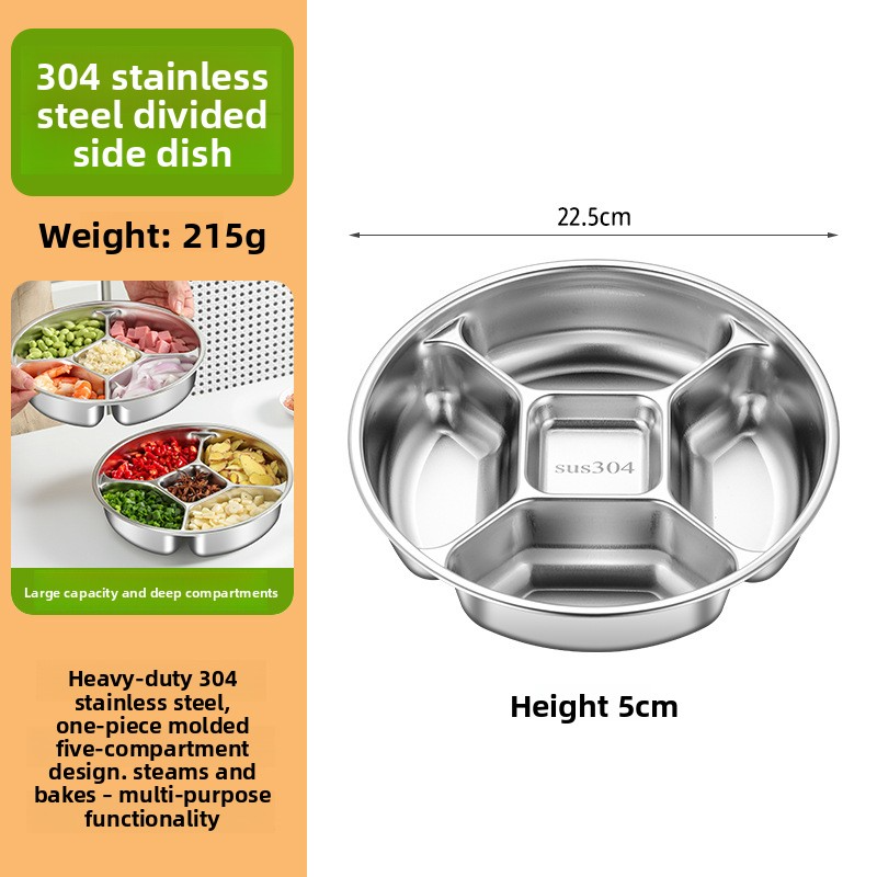304, 316 Stainless Steel Five-Compartment Side Dish Plate, Food-Grade Fruit Plate, Snack Plate