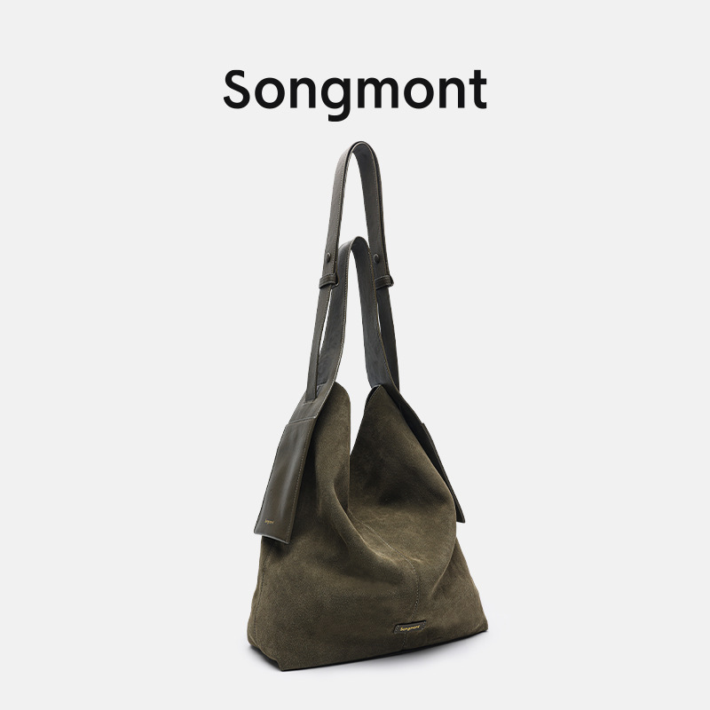 Songmont Yamashita Arimatsu Suede Ear-Hanging Tote Bag Lazy Commuter Shoulder Crossbody Bag Bucket Bag Large Bag