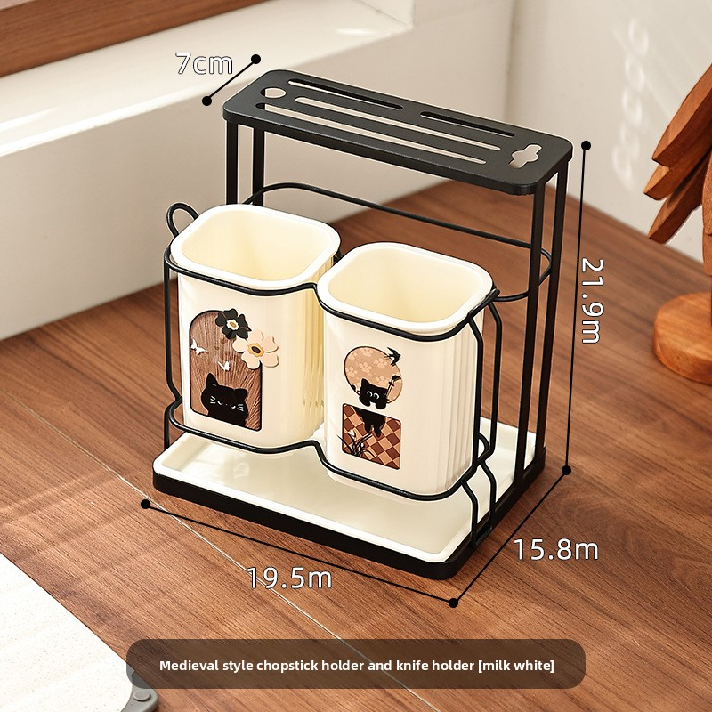 Multifunctional Countertop Chopsticks and Knife Integrated Storage and Drainage Rack