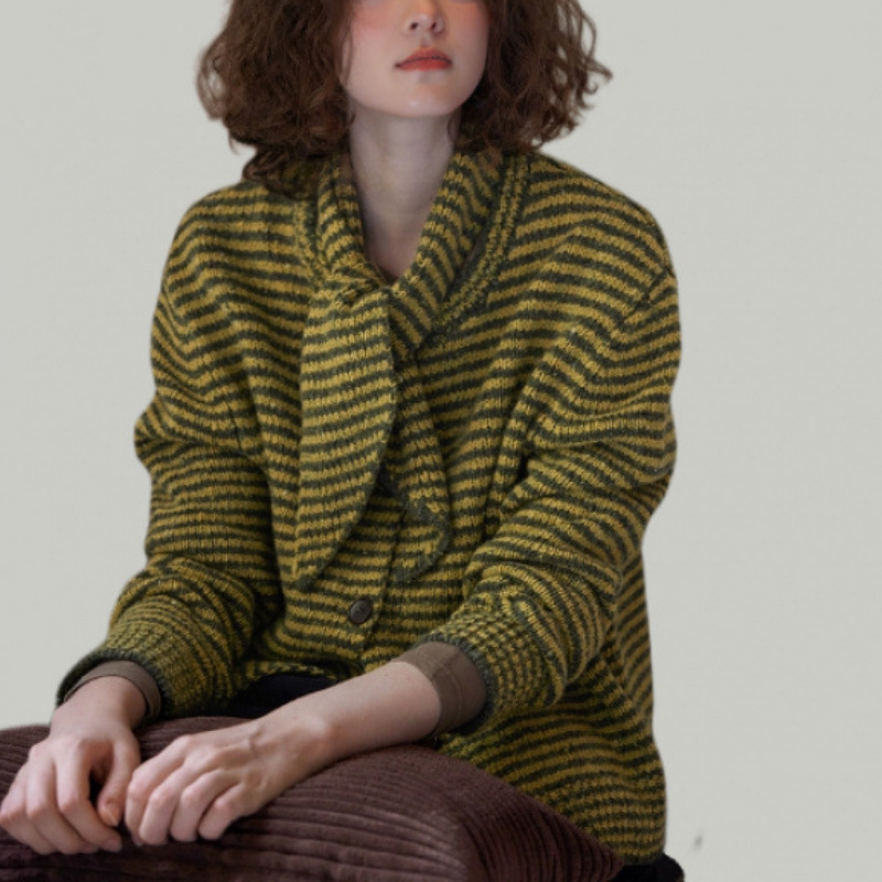 2025 Autumn/Winter New Striped Scarf Sweater Cardigan