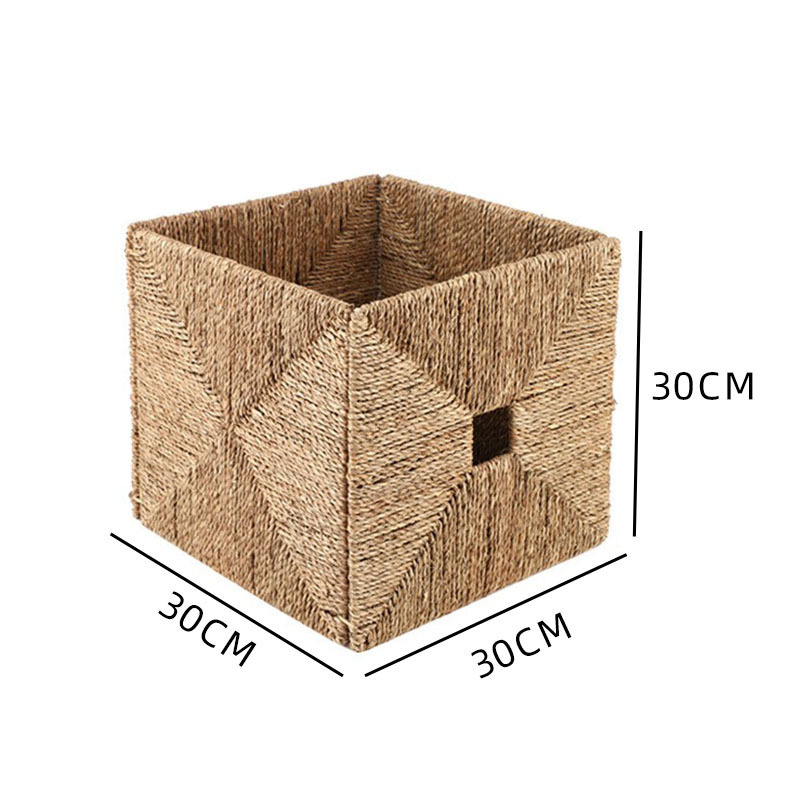 Collapsible seagrass hand-woven storage box
