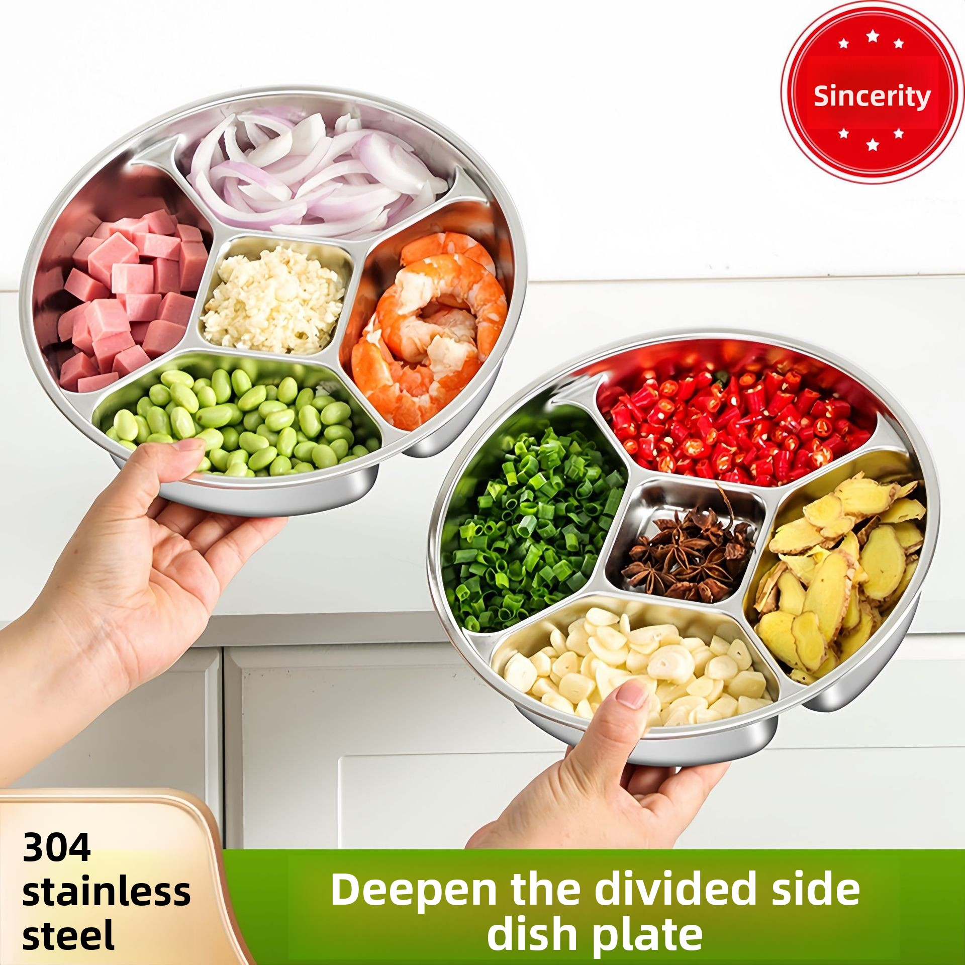 304, 316 Stainless Steel Five-Compartment Side Dish Plate, Food-Grade Fruit Plate, Snack Plate