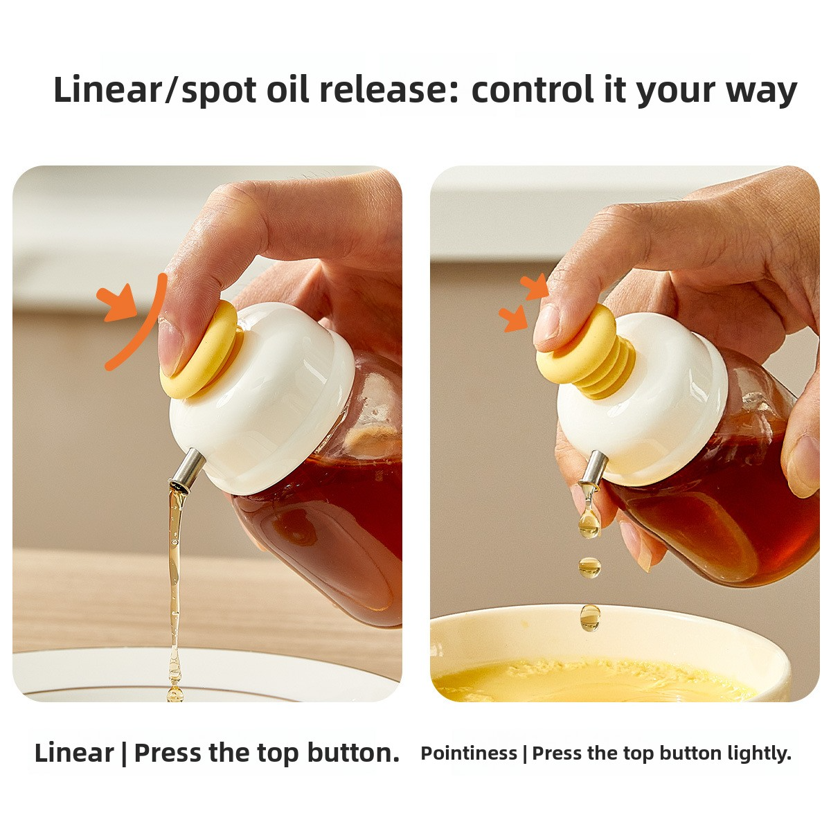 Press-type oil bottle, glass controlled-quantity seasoning bottle