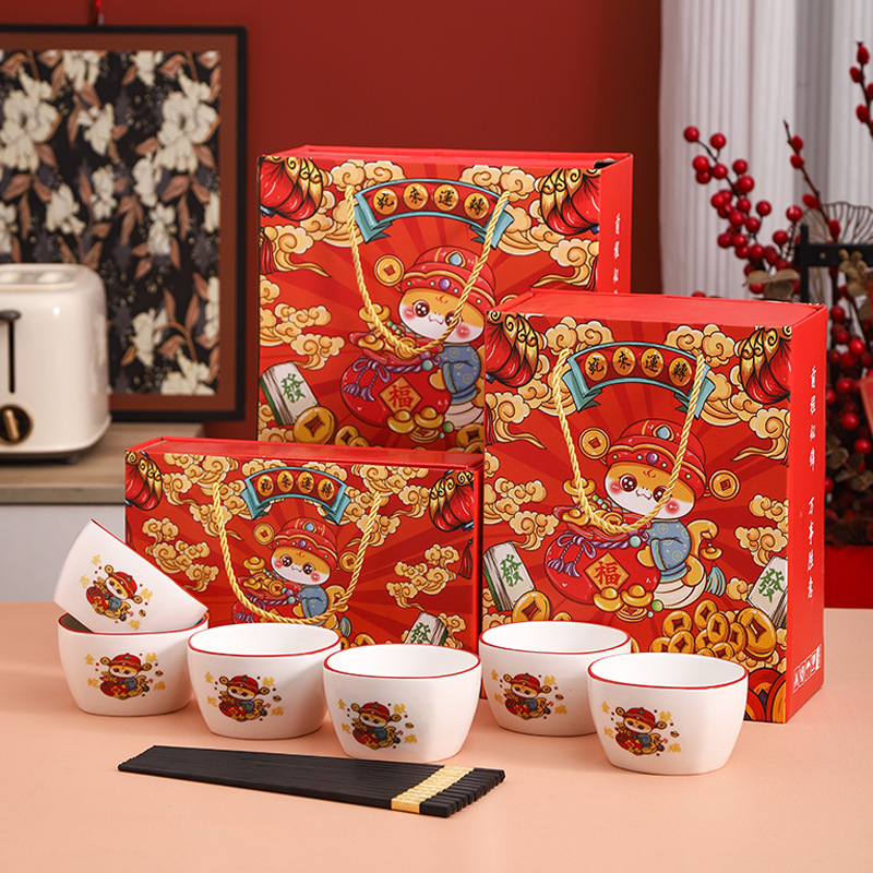 Ceramic tableware set including bowls and chopsticks
