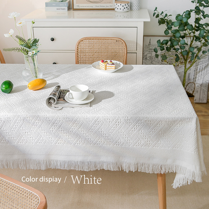 Coffee table cloth with tassels, wear-resistant tablecloth, dust-proof waffle tablecloth, round tablecloth