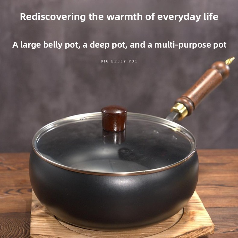 Big-bellied pot, purely hand-forged wok, non-coated and non-stick pan