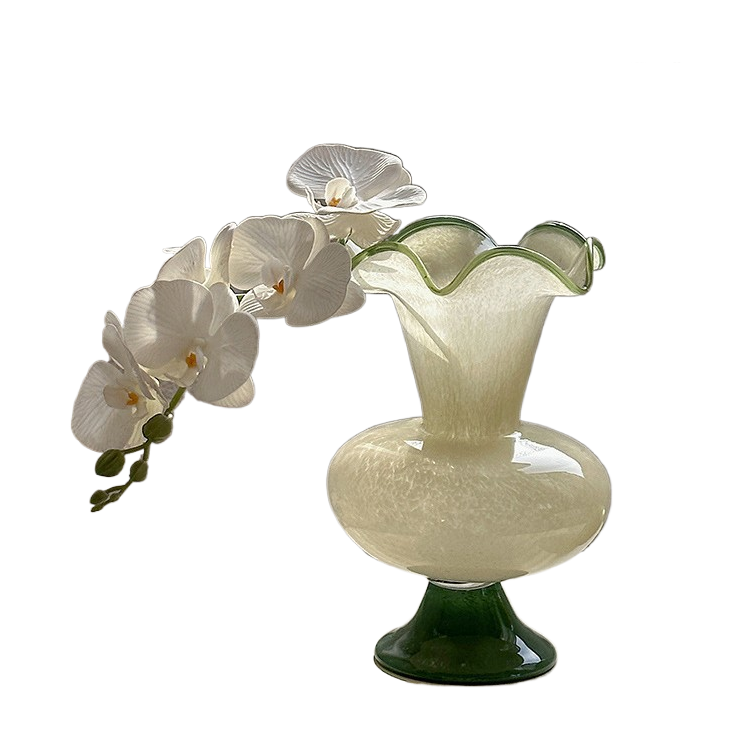 Wabi-sabi style green Fenton glass vase