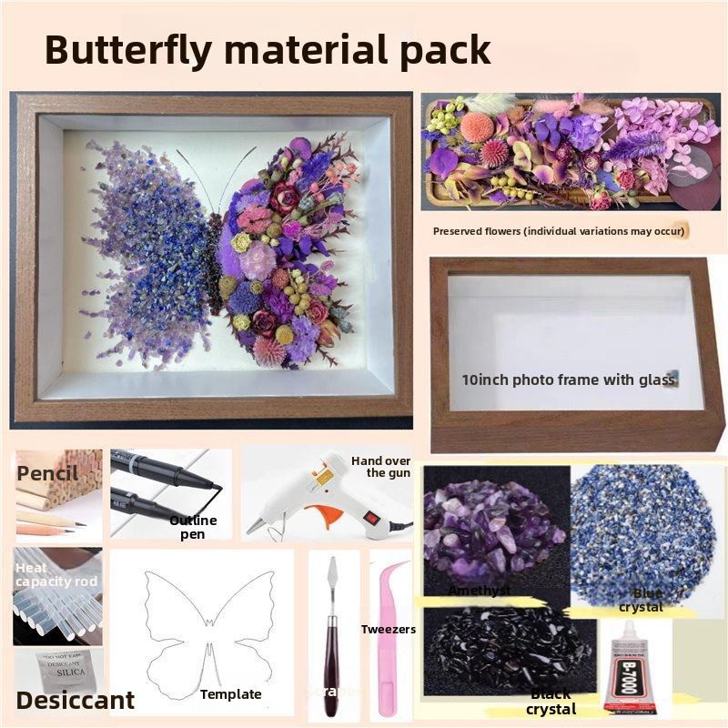 Creative Rose Plant Material Kit, Crystal Preserved Flower Butterfly Set DIY Materials