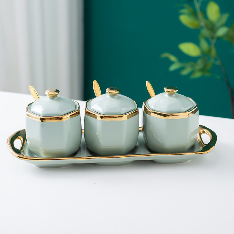 Ceramic seasoning jar set, household condiment box