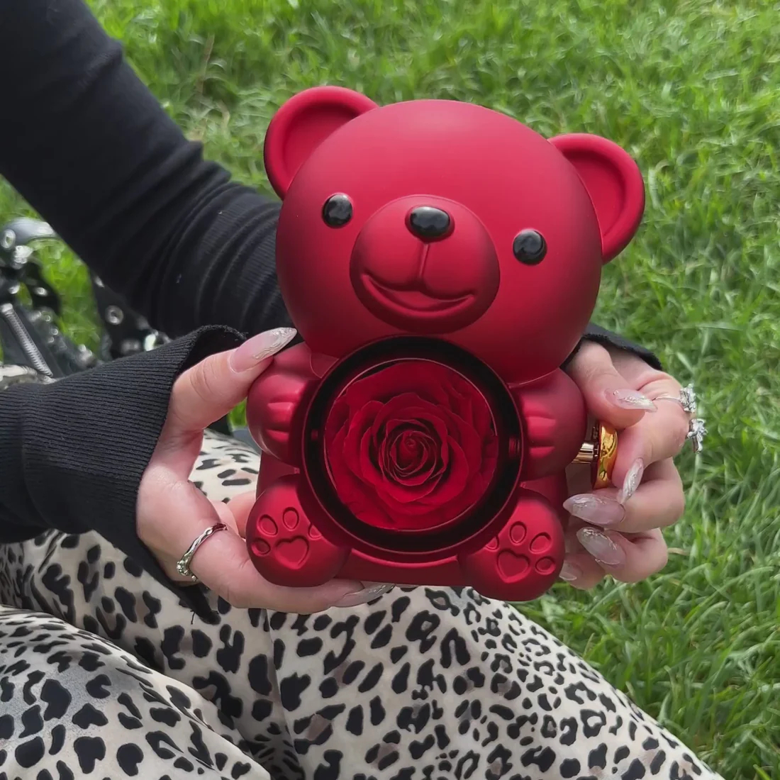 Eternal pink teddy bear with a necklace