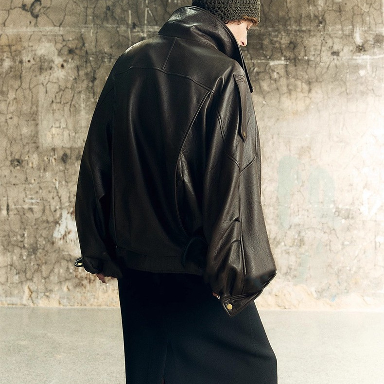 Modern double-layer collar leather jacket