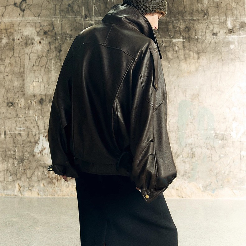 Modern double-layer collar leather jacket