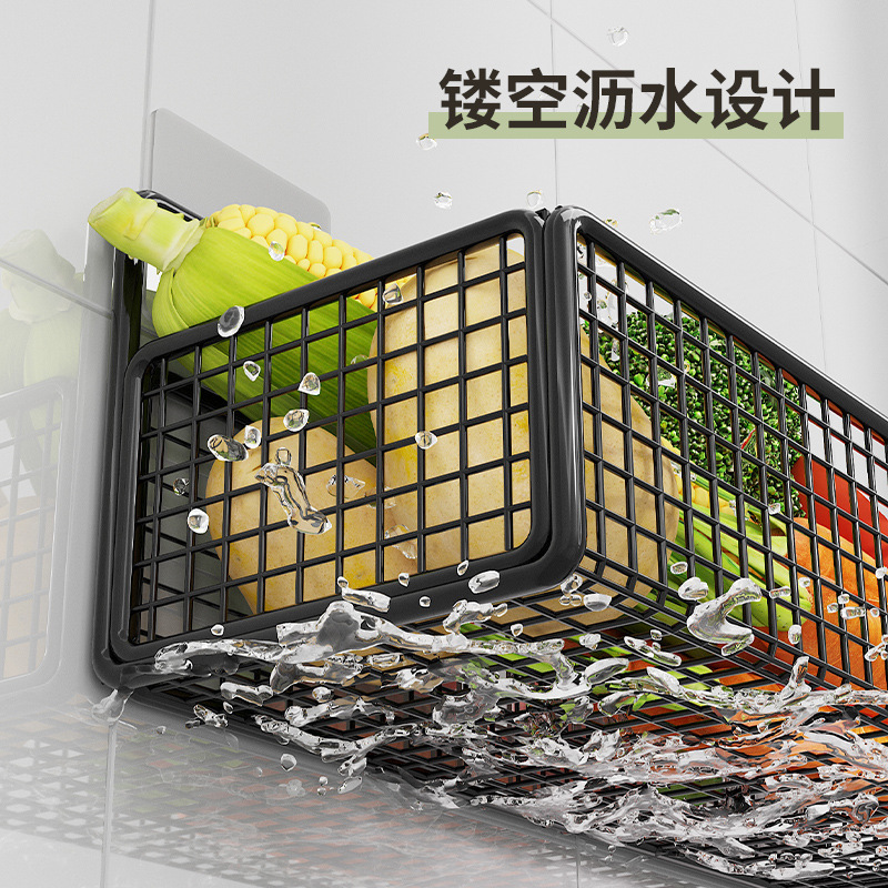 Kitchen shelf, punch-free, wall-mounted draining vegetable basket for scallions, ginger and garlic