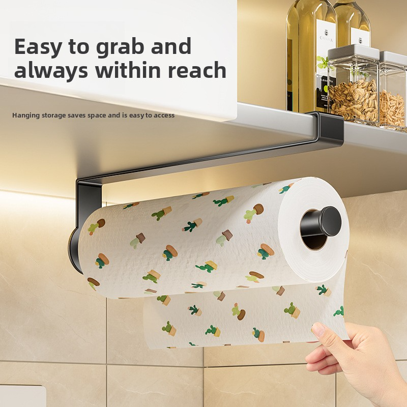Punch-free cabinet paper holder for kitchen paper towel rack