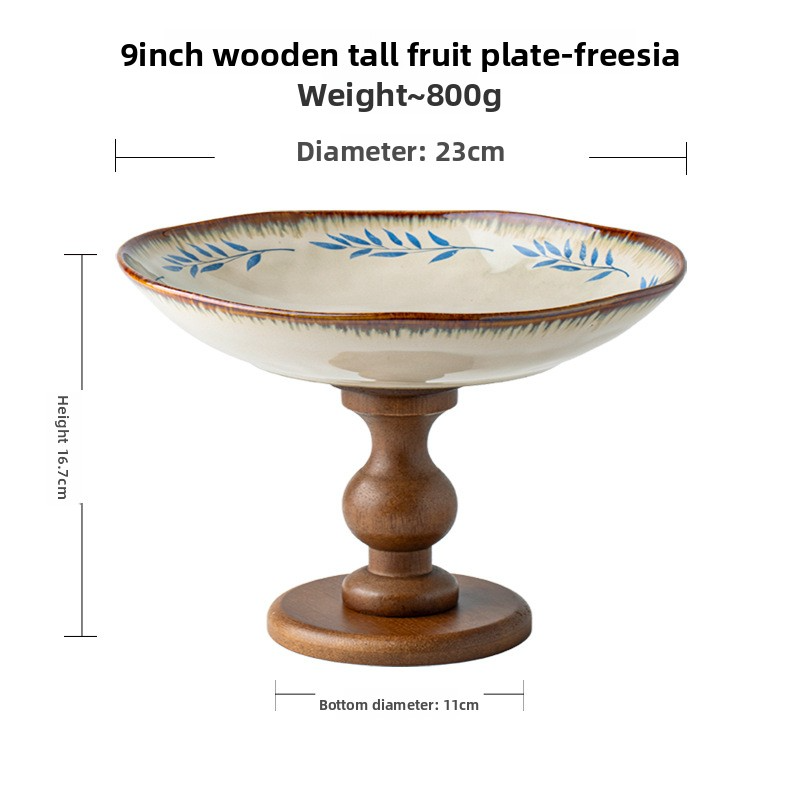 Wooden tall-footed fruit plate and snack plate