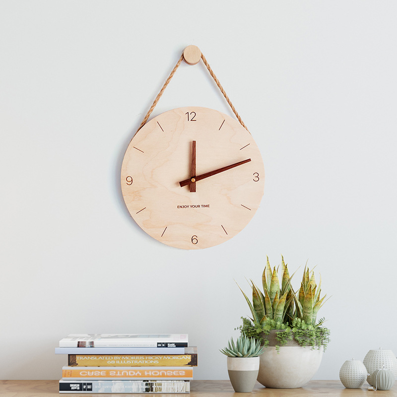 Wooden hanging rope creative wall clock